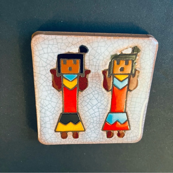 2 ARIUS Santa Fe Pottery Art Tiles 4” Southwest Hopi Native American Sun God Yei - Picture 4 of 13